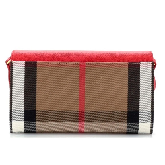 Burberry Calfskin House Check Hannah Wallet with Detachable Strap in Bright Red - Picture 2 of 7